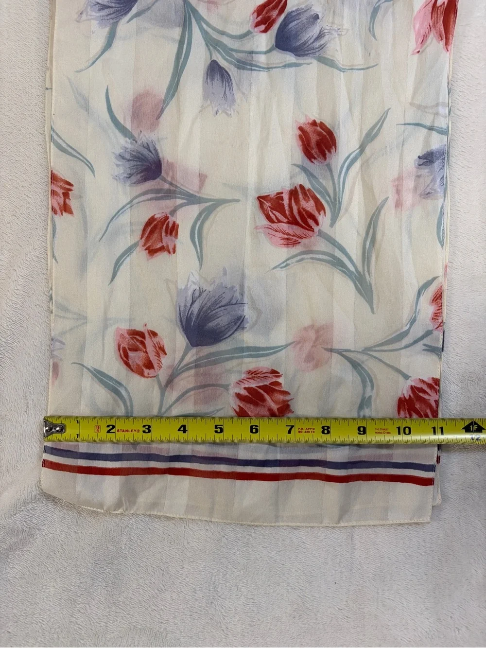 Source‎ Unknown Cream Scarf with Red & Lavender Floral Print - Made in Italy